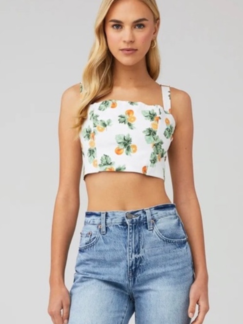 WeWoreWhat Straight Neck Corset Top In Oranges Print - Size Large